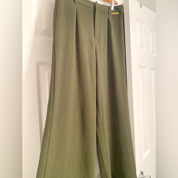 ADRIENNE VITTADINI Green Gold Lines Wide Leg Pants - Picture 2 of 8